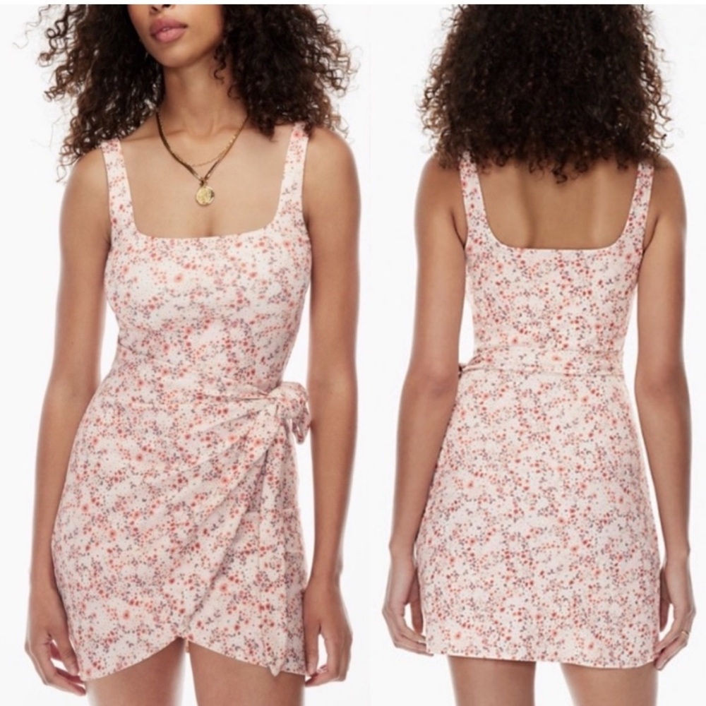 Aritzia Wilfred Saturn Wrap Mini Dress Floral Coral Crush